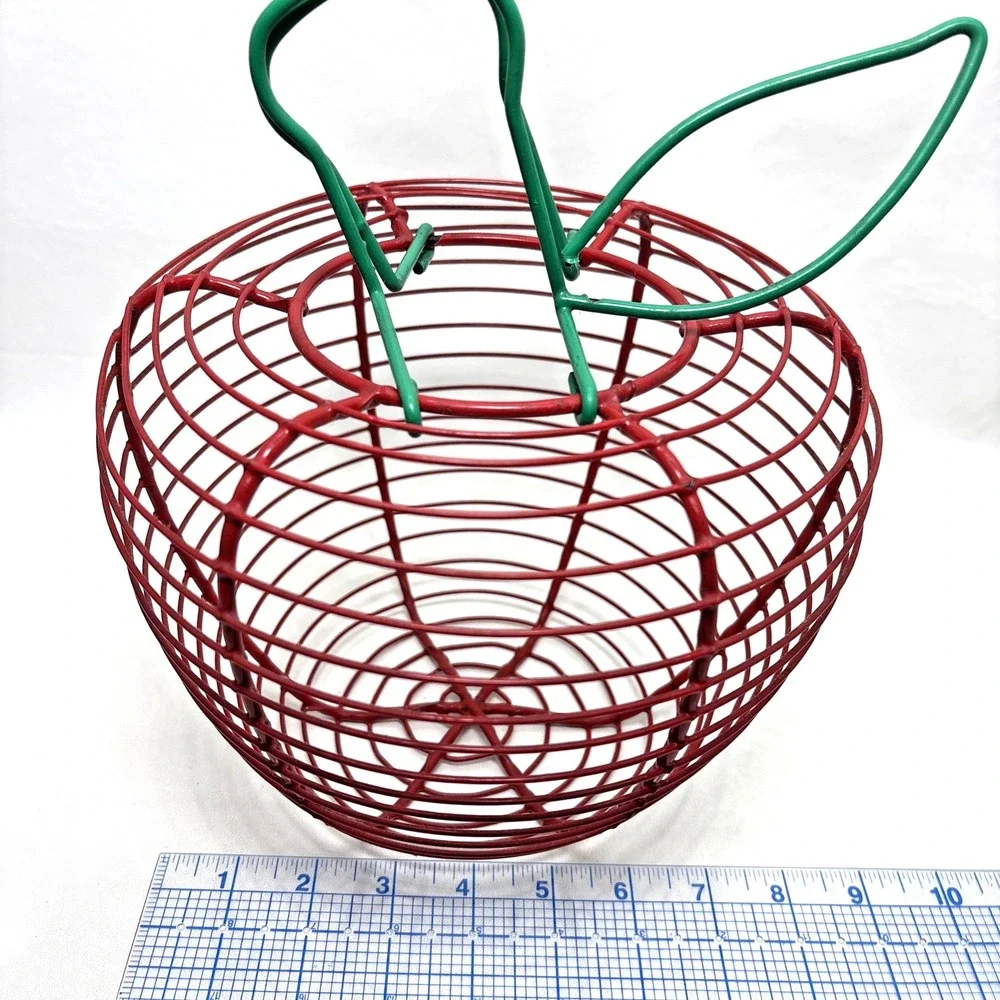 Apple Shaped Wire Fruit Egg Basket Kitchen Decor Country Farmhouse 90s Cottage